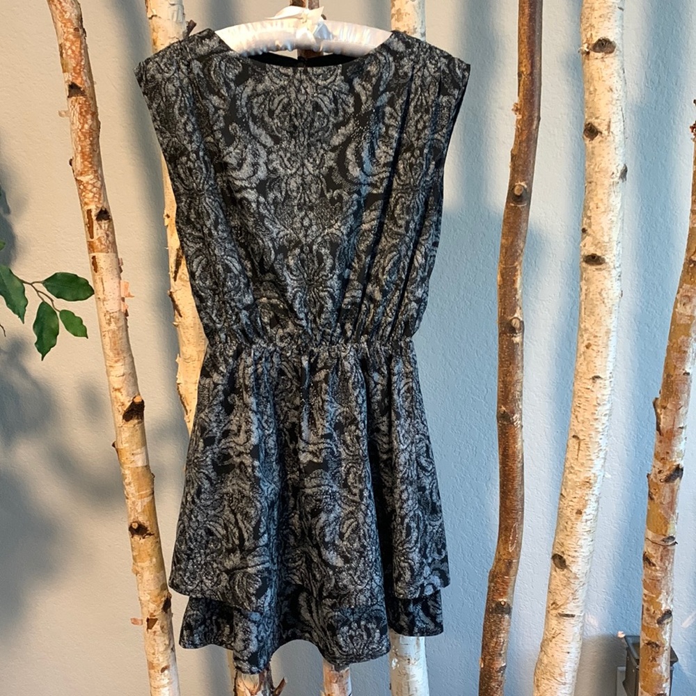 H&M Black and Grey Tiered Ruffle Dress NWOT